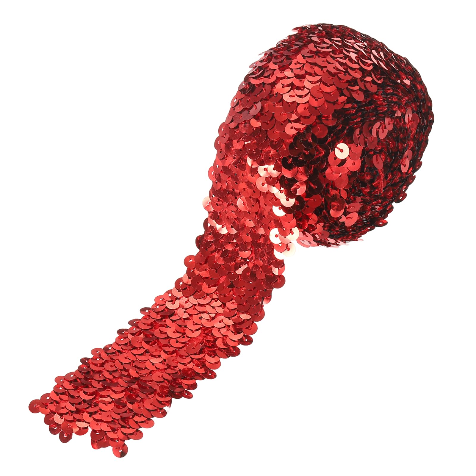 sourcing map 3.5 Yards 2 Inch Elastic Sequins Trim 5 Row Flat Sequin Strip Paillette Sequins Fabric Ribbon for Crafts DIY Sequin Fringe Sewing Red