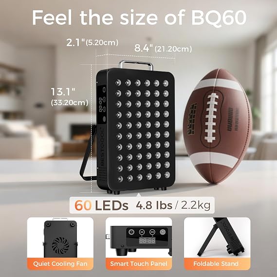 BestQool Red Light Therapy, Dual Chip Elite Grade LED Red Infrared Light Panel with Near-Infrared Light 660nm 850nm High Power Red Light Therapy Device at Home, Ideal for Body, Face, 105W (Black 60)