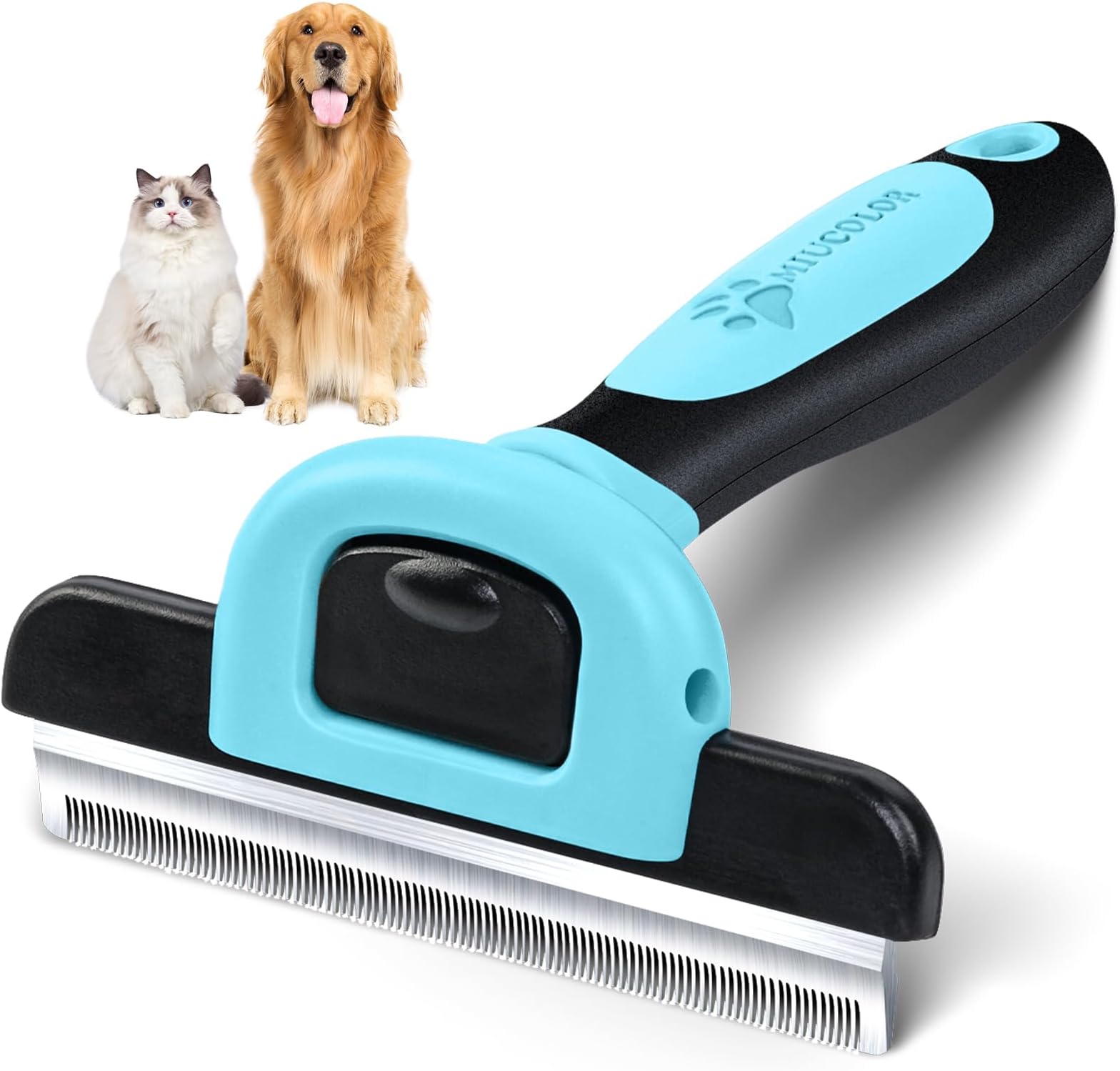 MIU COLOR® Pet Deshedding Tool & Grooming Tool for Small, Medium & Large Dogs + Cats, with Short Hair and Long Hair Dogs & Cats (Size: Large with 4-Inch Edge)(Blue)