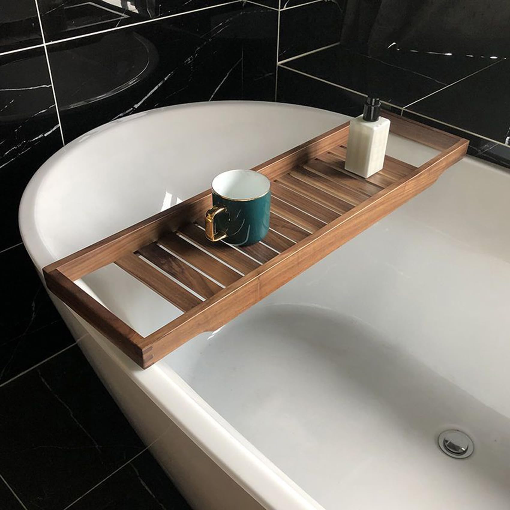 Bandeja de bambú para bañera, soporte de listones largos, estante de spa con ranuras, baño de lujo, regalo perfecto para mujeres (natural, 70 x 22 cm)