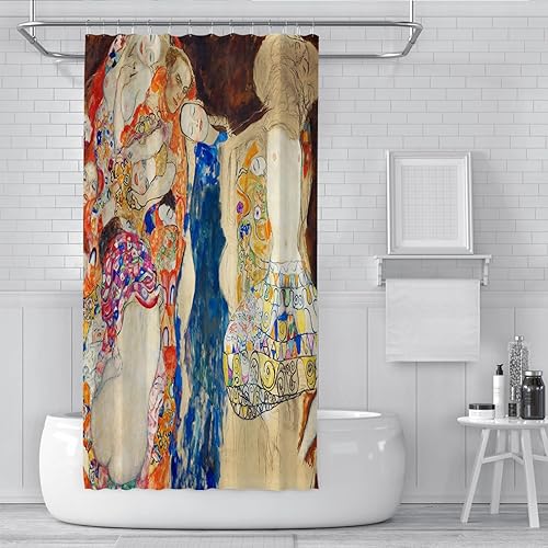 Miniatura 2 de Cortinas de ducha de pintor famoso Gustav Klimt, cortina de ducha abstracta para decoración de baño, impermeable, lavable a máquina, cortinas de