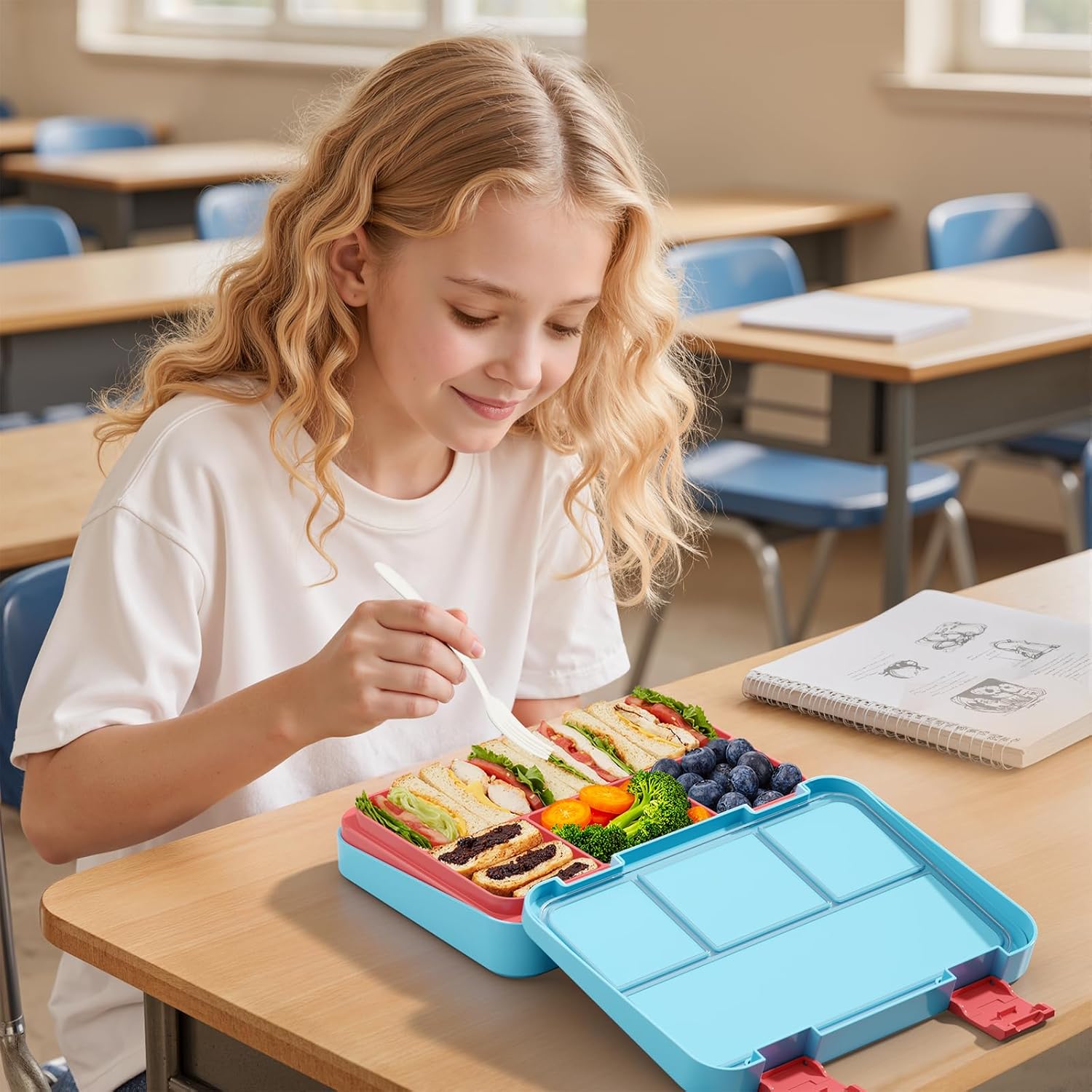 Bento Lunch Box for Kids, 4 Compartments Kids Leak Proof Back to School Bento Lunch Boxes Food Containers for School, Travel, On-the-Go Meal, Food Grade, Microwave, Dishwasher Safe - Image 7