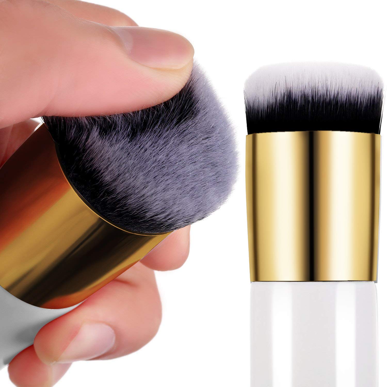 MAYU 2 Pieces Foundation Brush Chubby Makeup Brush Kabuki Makeup Brush Travel Powder Brush for Blending Liquid, Cream or Flawless Powder Cosmetics (white) 3