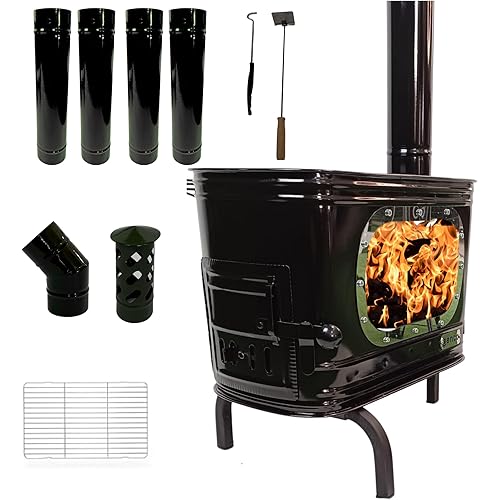 Outdoor Wood Burning Stove, Portable with Chimney Pipe for Cooking, Camping, Tent, Hiking, Fishing, Backpacking