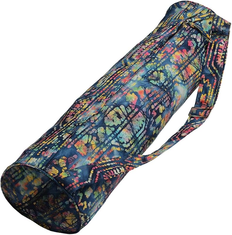 Batik Yoga Mat Bag - beautiful pattern, durable 100% cotton, full lining, adjustable strap, 2 extra zipper pockets
