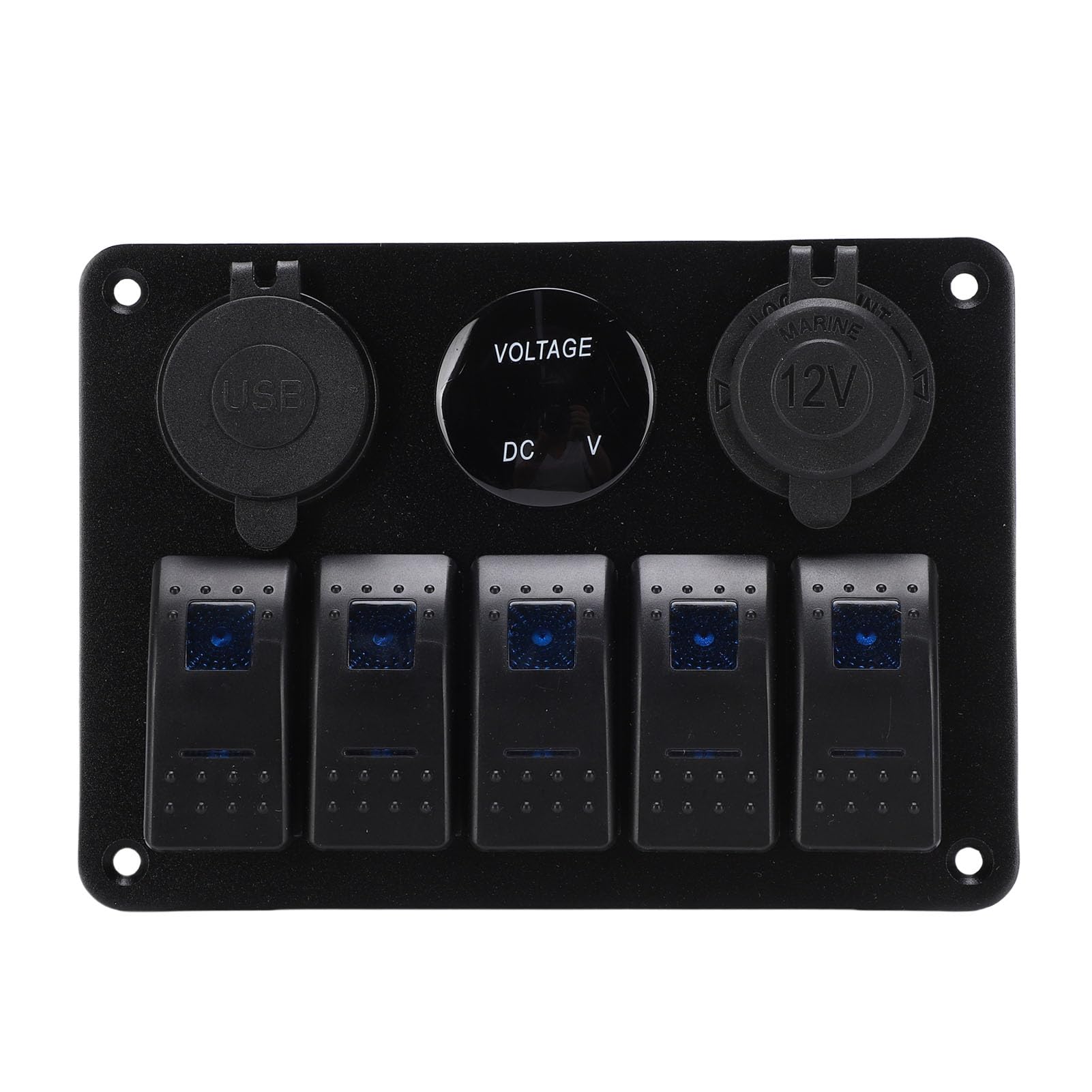 5 Gang Przełącznik Panel z Podwójnym USB i Woltomierzem