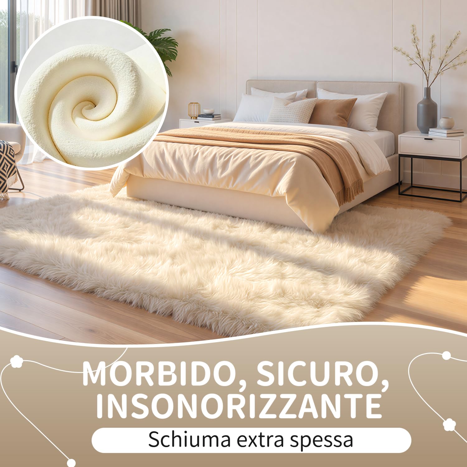 Tappeto per Soggiorno Moderno 200x300 cm Crema, Morbido a Pelo Lungo, Lavabile a Mano e Antiscivolo, Formato Maxi, Ideale anche per Camera da Letto | pelo lungo, lavabile, certificato Oeko-Tex, schiuma 35D, per camera da letto, fondo antiscivolo, soffice