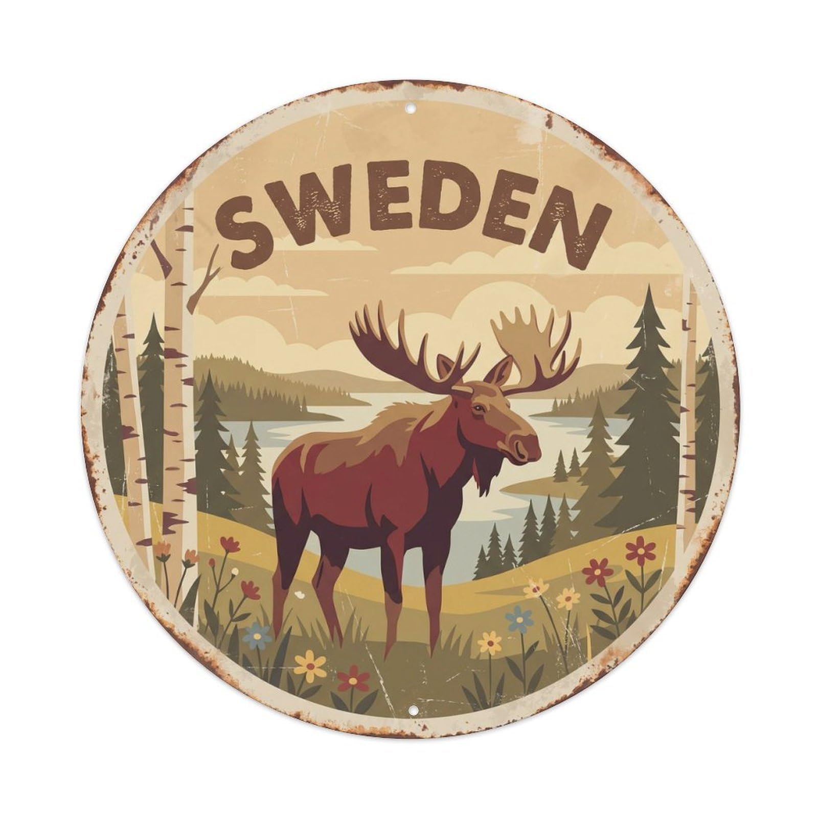 Sweden Moose Boreal Forest Metal Tin Sign