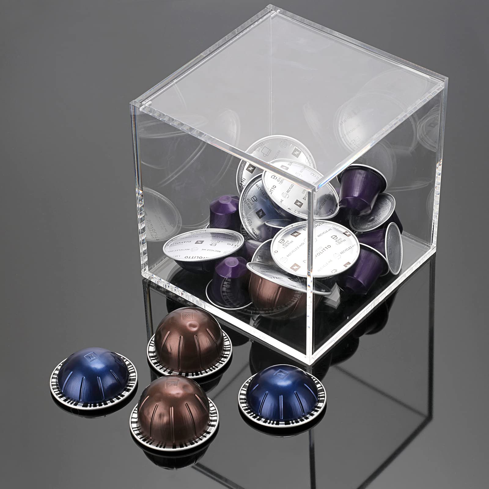 IGNPION Caja de almacenamiento de cápsulas de café acrílicas, soporte de almacenamiento compatible con todas las cápsulas de café y cápsulas, recipientes de almacenamiento de acrílico con tapa (15CM)