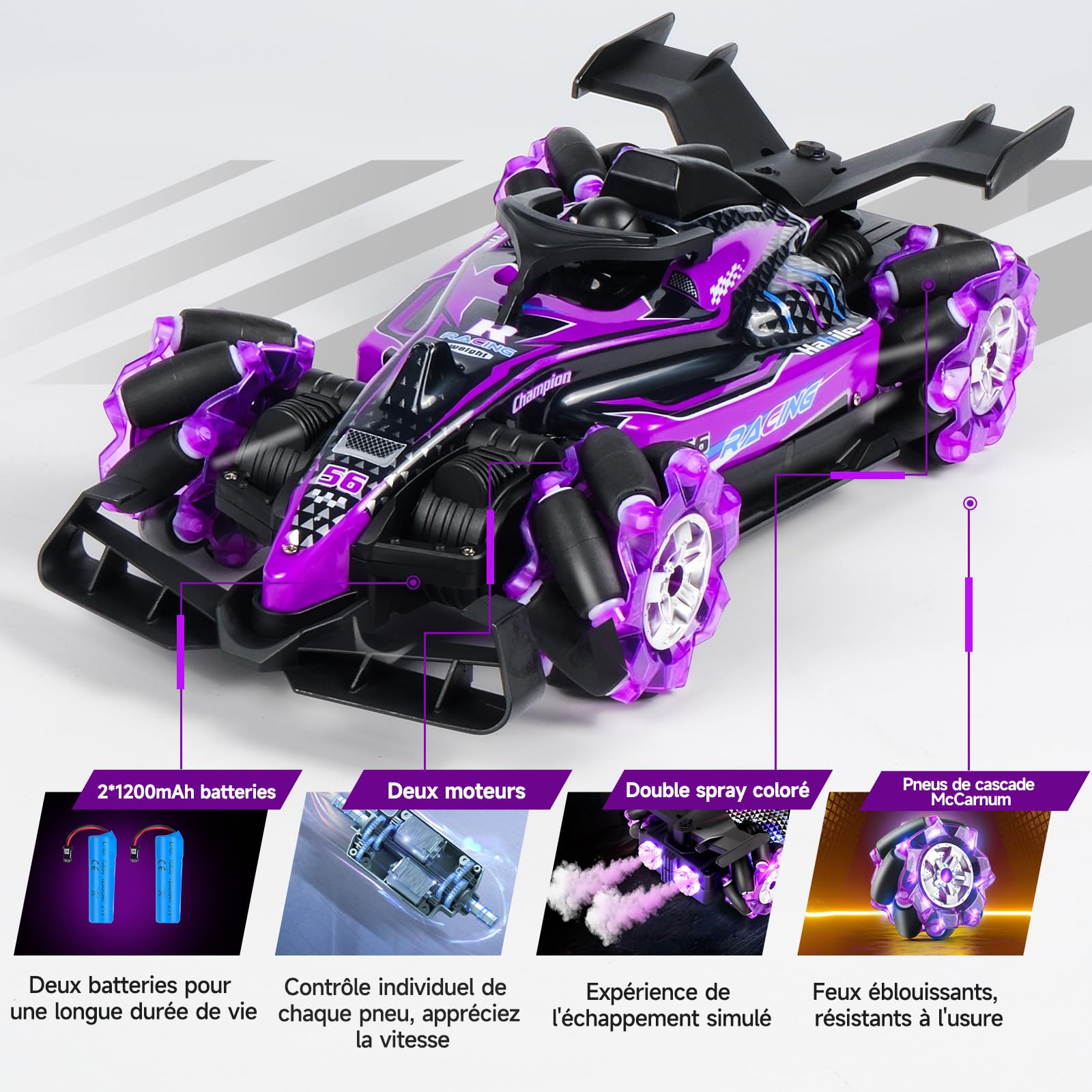 Voiture Télécommandée, Voiture RC 14 Canaux Et Double Jet D'eau, 25 Km/h, Lumières Et Musique, Garçons Filles - Jeux - Jouets