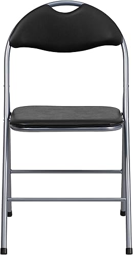 Miniatura 20 de Flash Furniture Hercules Series - Sillas plegables de metal con asa de transporte, silla acolchada tapizada de vinilo, juego de 4, color negro