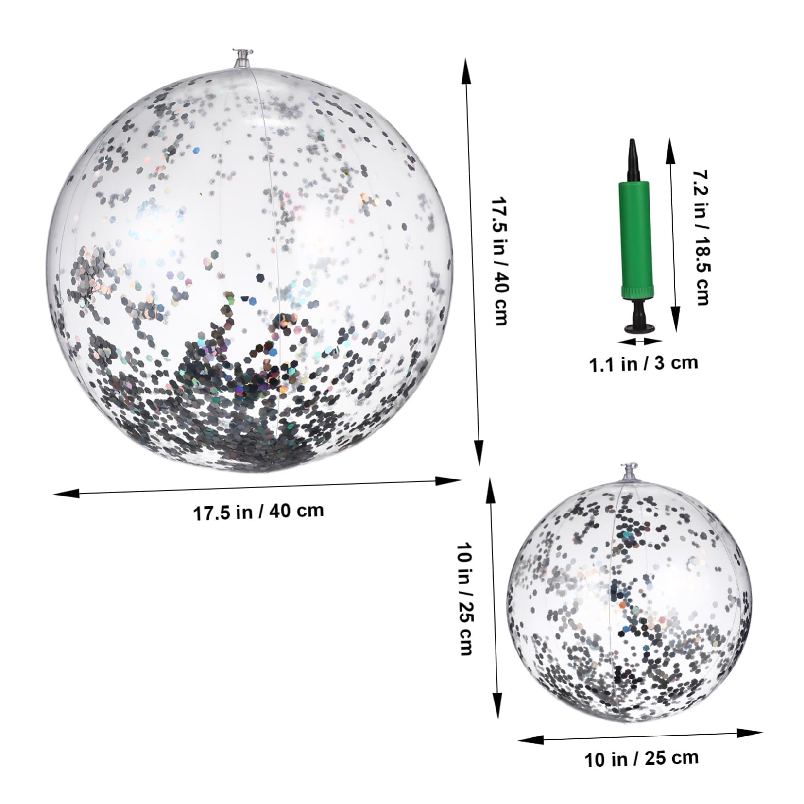 Toyvian 2 Pcs Glitter Beach Balls Inflatable Pool Game Props Balls with Pump for Summer Fun and Beach Activities