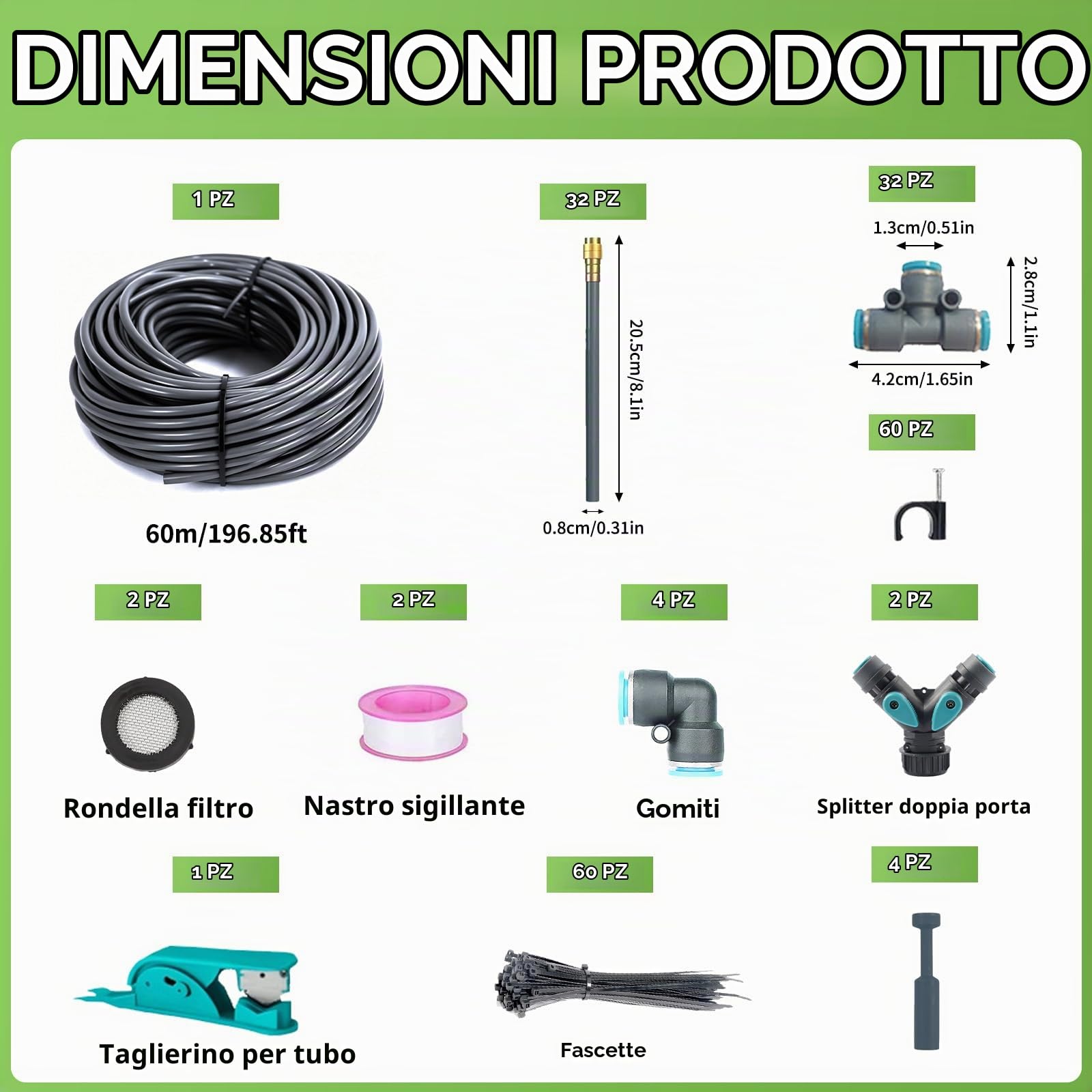Kit per Sistema di Irrigazione a Goccia Regolabile a 360°,Sistema Irrigazione Automatico 60M,Sistemas di Irrigaziones per Giardino,per Piante da Giardino e Sistemas Irrigaziones Balcone