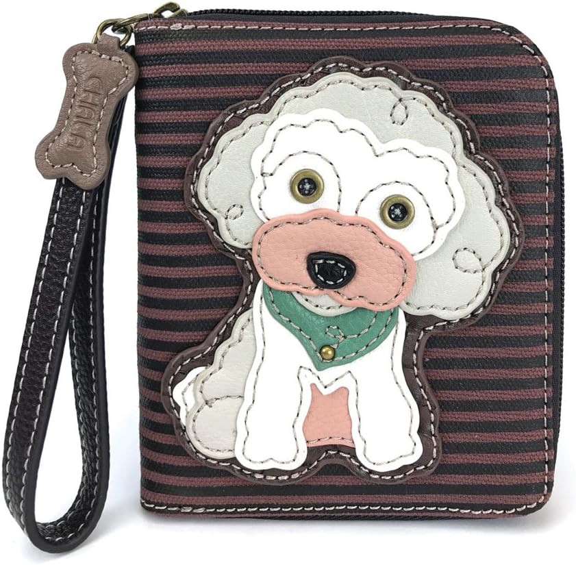 CHALA Poodle Deluxe Zip around Wallet in Mauve Stripe Pattern (Poodle)