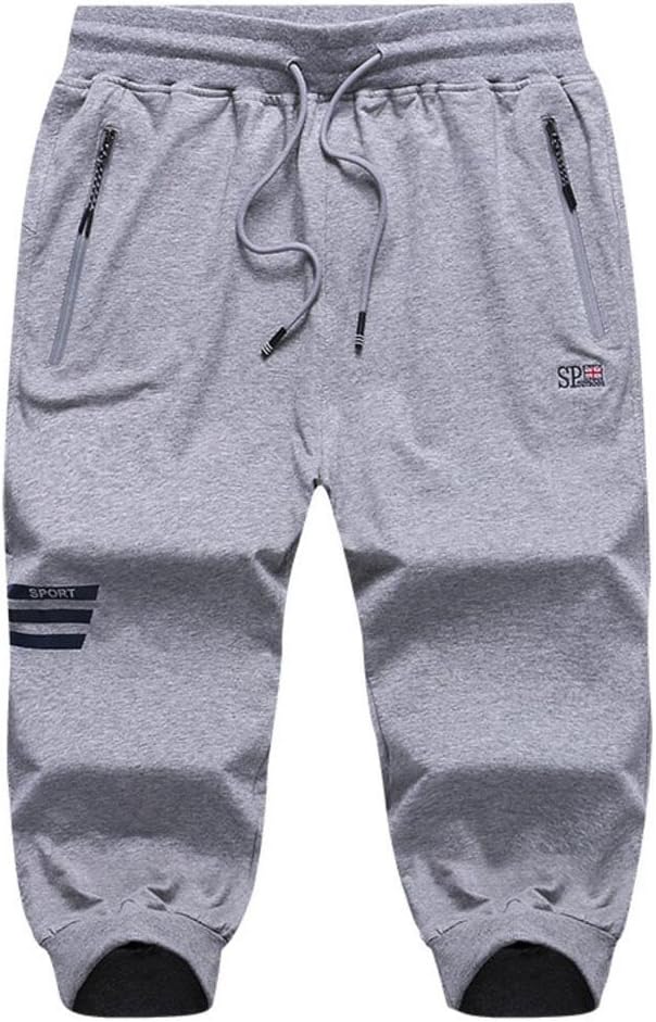 Amoystyle Men's 3/4 Capri Pants Jogger Running Workout Shorts Zipper Pockets