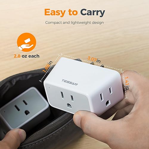 Miniatura 8 de TESSAN Enchufe múltiple de pared, 2 paquetes, adaptador de enchufe plegable de 3 vías con extensor de 3 tomas, bloque de cargador de pared de 1875 W