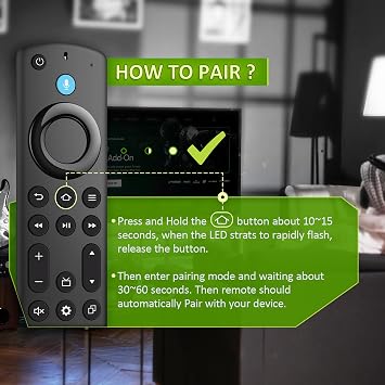 Replacement Remote Control for Fire Smart TV(3rd Gen),TV Stick(4K/Lite/4K Max/HD),TV Cube(1st/2nd/3rd Gen),Remote for Pioneer,Omni,QLED Series