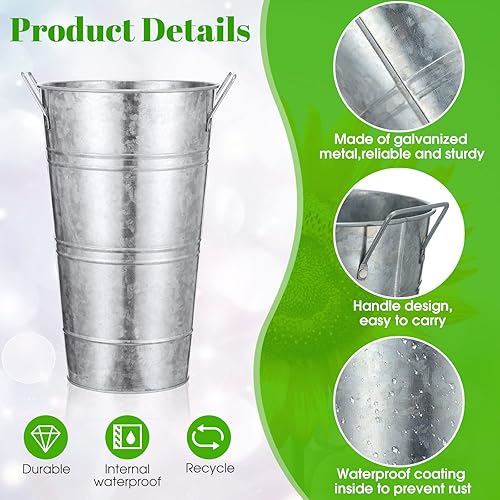 Miniatura 9 de Chumia 6 jarrones de metal galvanizado de 12 pulgadas, floreros franceses para flores cortadas, decoración de cubo de flores de metal, decoración de