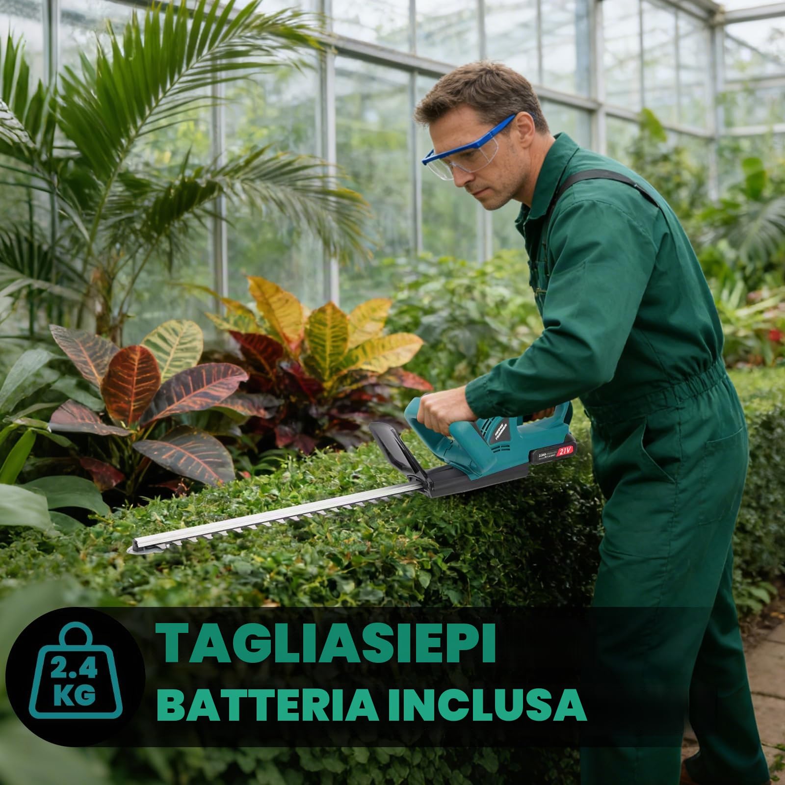 Tagliasiepi a batteria 21V con 2 batterie 2000mAh, lama 51 cm | Taglia Siepi da Giardino a Batteria alimentazione per una potatura efficiente di siepi, cespugli e aree verdi
