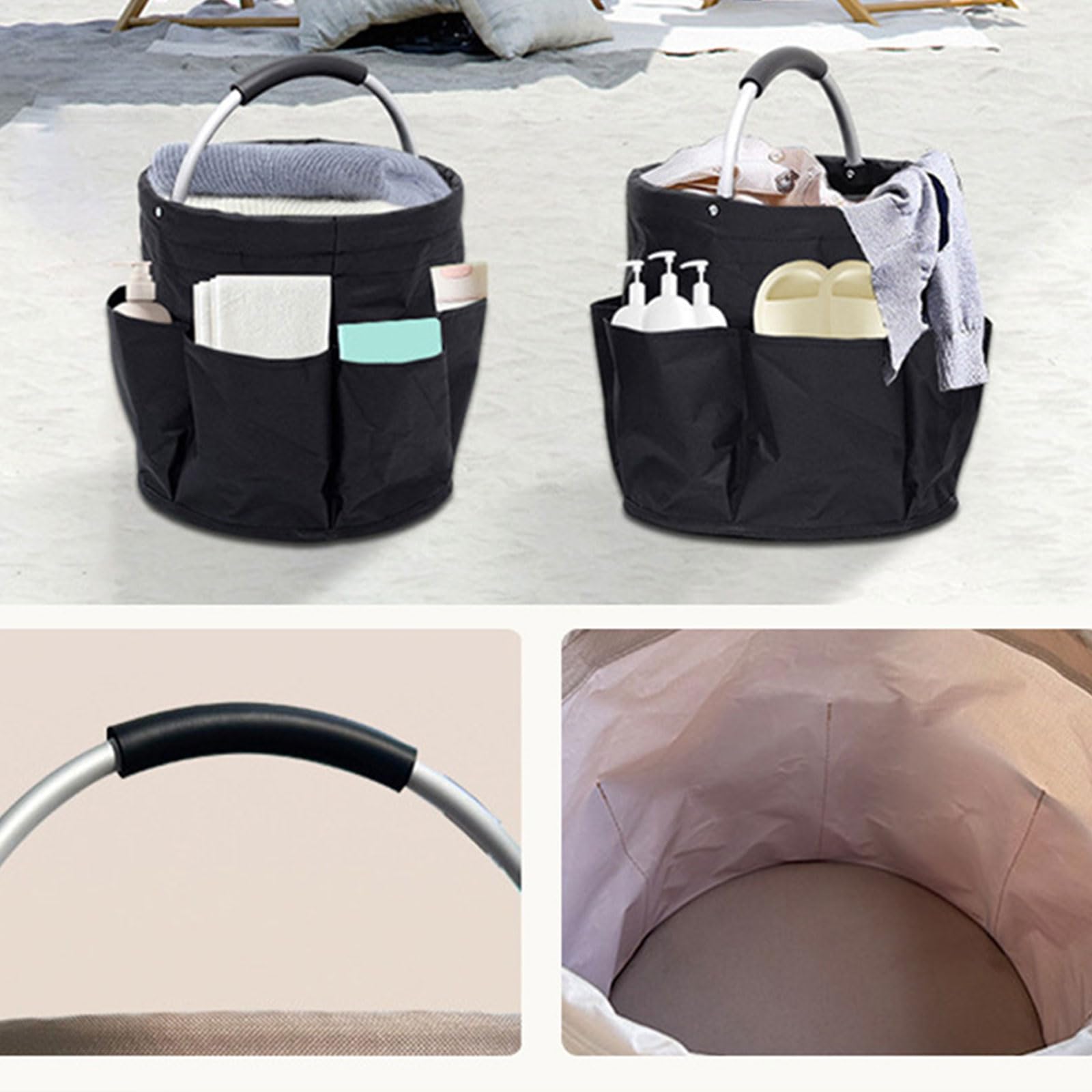 Panier de pique-nique pliable avec poche extérieure et poignée en EVA - Panier de rangement de grande capacité