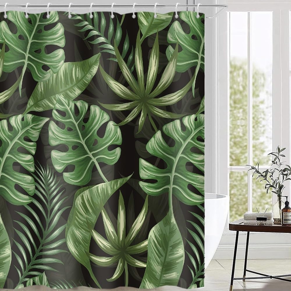 Cortina de Ducha de Hoja Eucalipto, Cortinas de Ducha Verde Oro Abstracto Planta Cortinas de Baño Antimoho Impermeable Lavable Tejido de Poliéster Cortina Ducha con 12 Ganchos 120x200cm — view 49