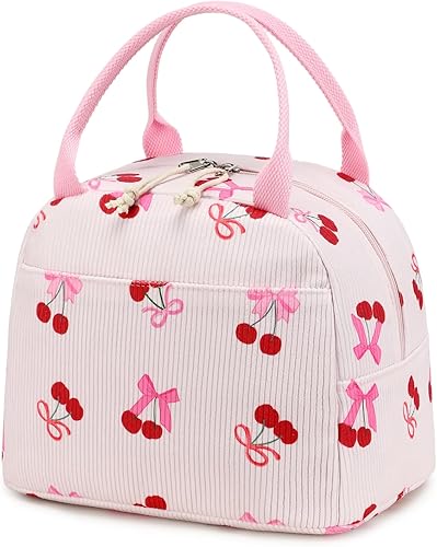 Vista 46 de Bluboon Bolsa de almuerzo para mujer, bonita bolsa de almuerzo de pana con correa para el hombro, reutilizable, aislada, gran capacidad