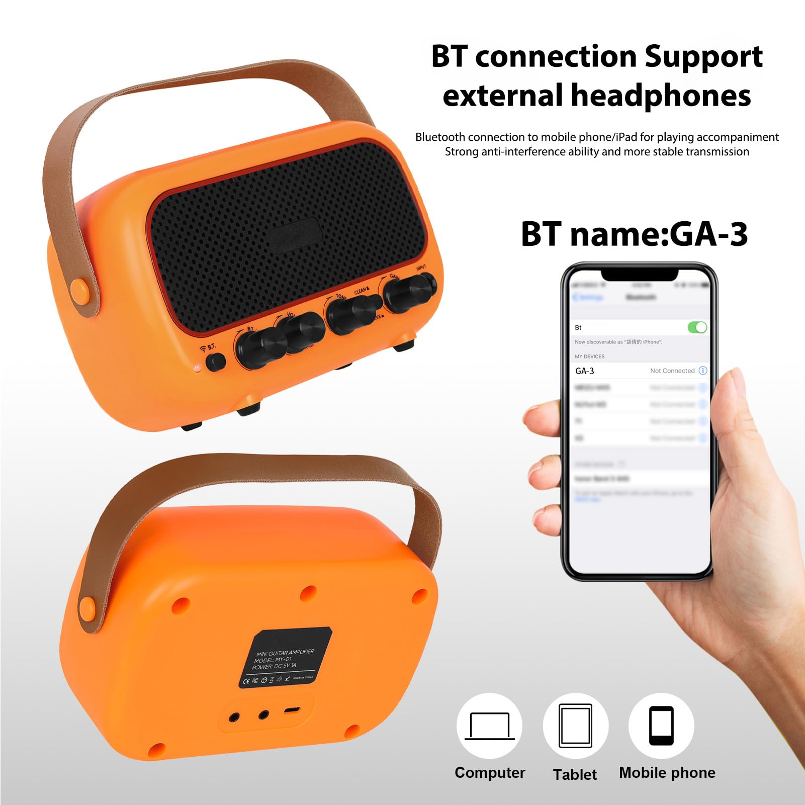 Wzmacniacz do Gitary Elektrycznej, Podwójna Kontrola Tonów, Wzmacniacz Zasilany do ćwiczeń i Występów, 6,3 * 3,94 * 2,52 Cala (ORANGE)