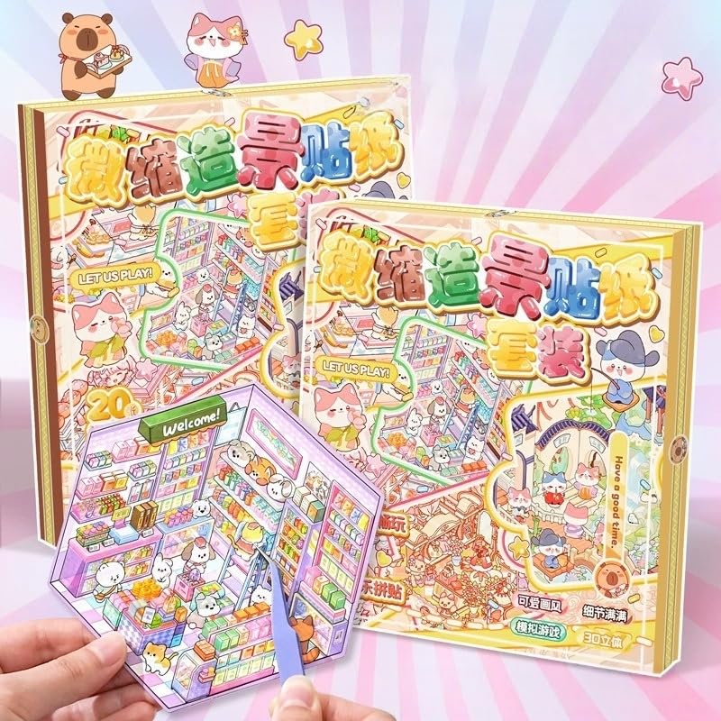 20 Sets 3D Sticker Scene Set for Kids Teens Adults,Scene Stickers Therapy for Adults Make Your Own DIY Isometric House Scene Sticker Book Relief Stress Pass The Time