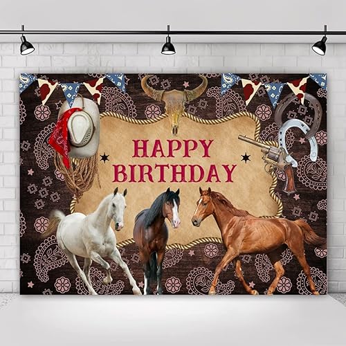 Miniatura 4 de Telón de fondo de fotografía de caballo de feliz cumpleaños, decoración de fiesta de vaquero del salvaje oeste, fondo de imagen, granja, tema