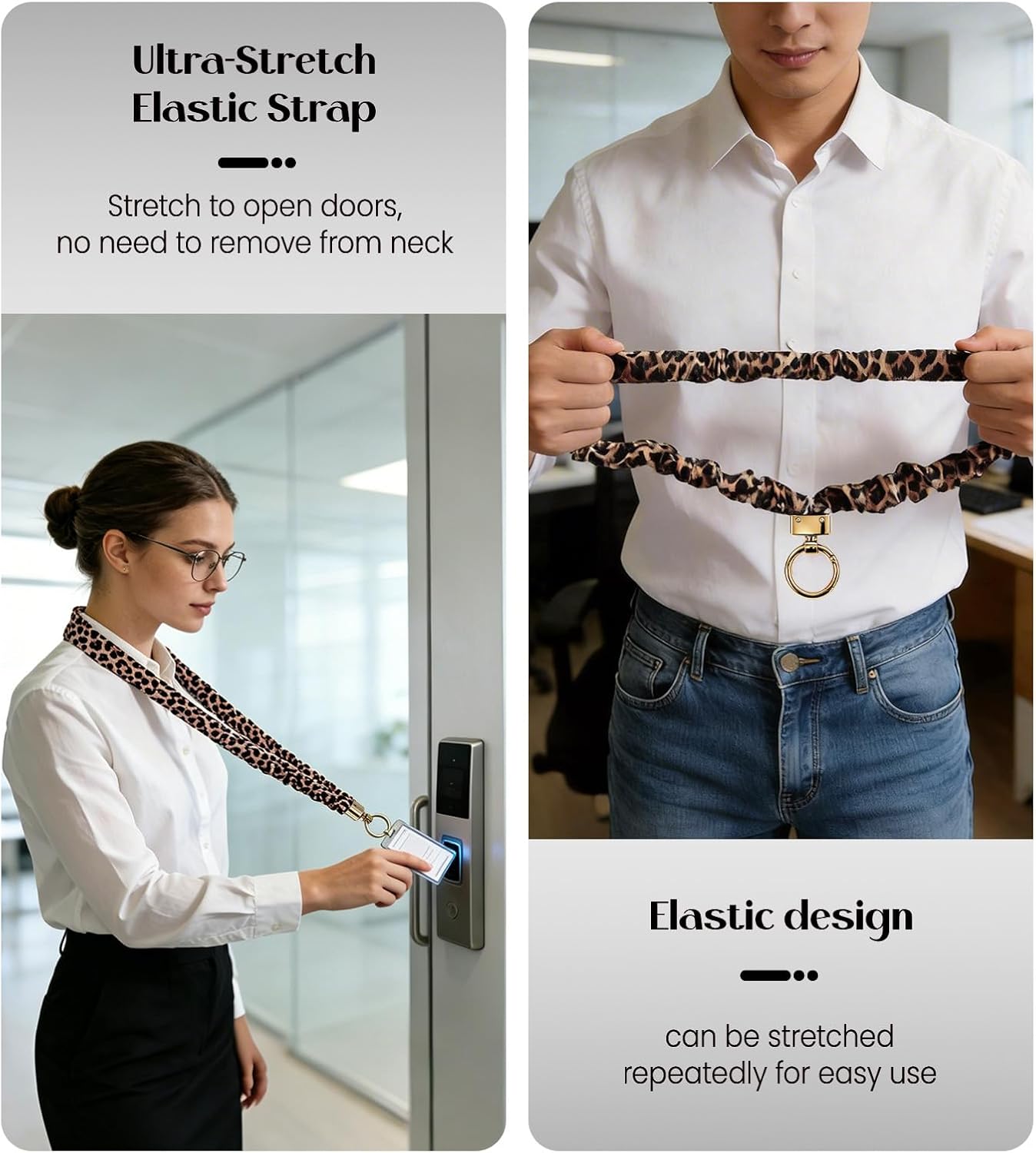 Scrunchie Lanyard for ID Badges and Keys, Teacher Lanyards for Keys, Soft Satin Neck Strap Lanyard, Stretchy Lanyards with ID Holder and 2 Badge Holders for Nurses & Office - 19-30" Reach thumbnail