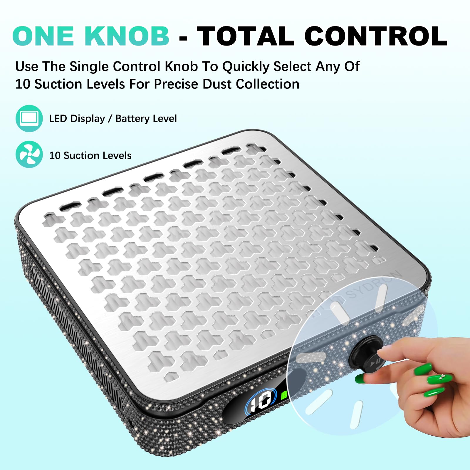 Collecteur de poussière pour ongles | Collecteur de poussière d'ongles silencieux 1000 PA | 10 niveaux de vitesse | Faible bruit et aspiration forte | Filtre réutilisable, 10 tampons + brosse à