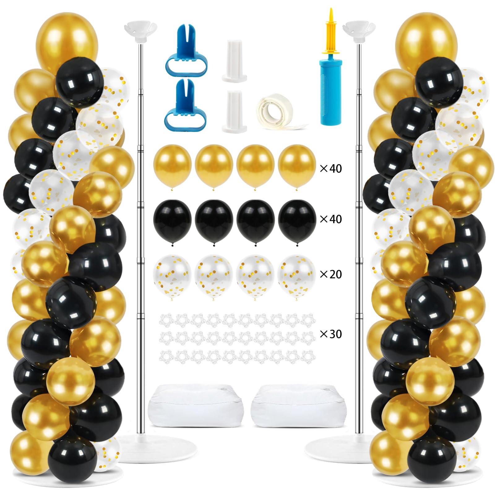 Photo 1 of 2 Pack Balloon Column Stand, 6.5 FT Height-Adjustable Balloon Column Stand Kit, Include 100 Black and Gold Balloons