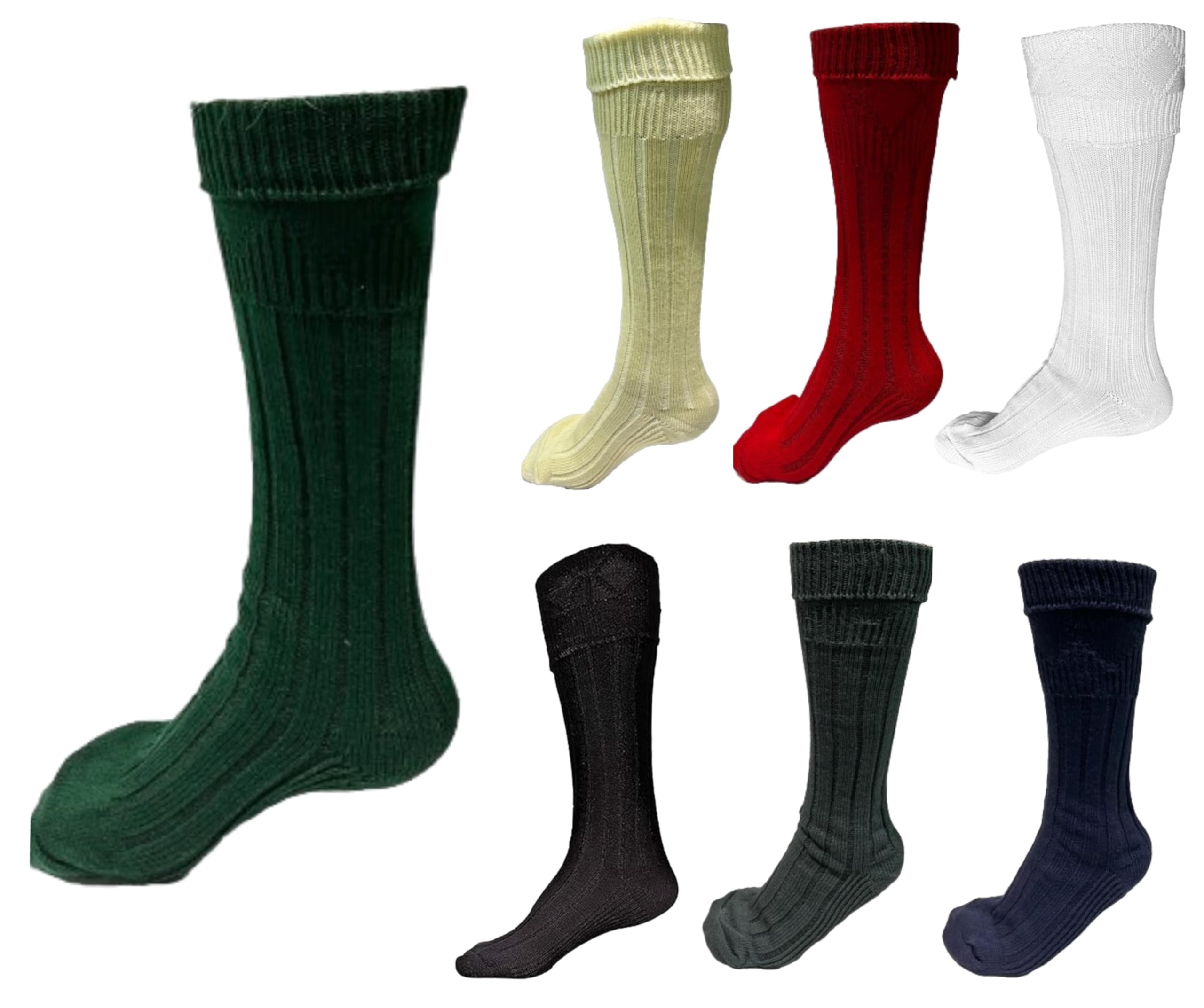 HAAUR TRADERS Mens Traditional Scottish Kilt Hose,Scottish Ribbed Socks For Mens Wool Blend Cuff Over Your Kilt Hose