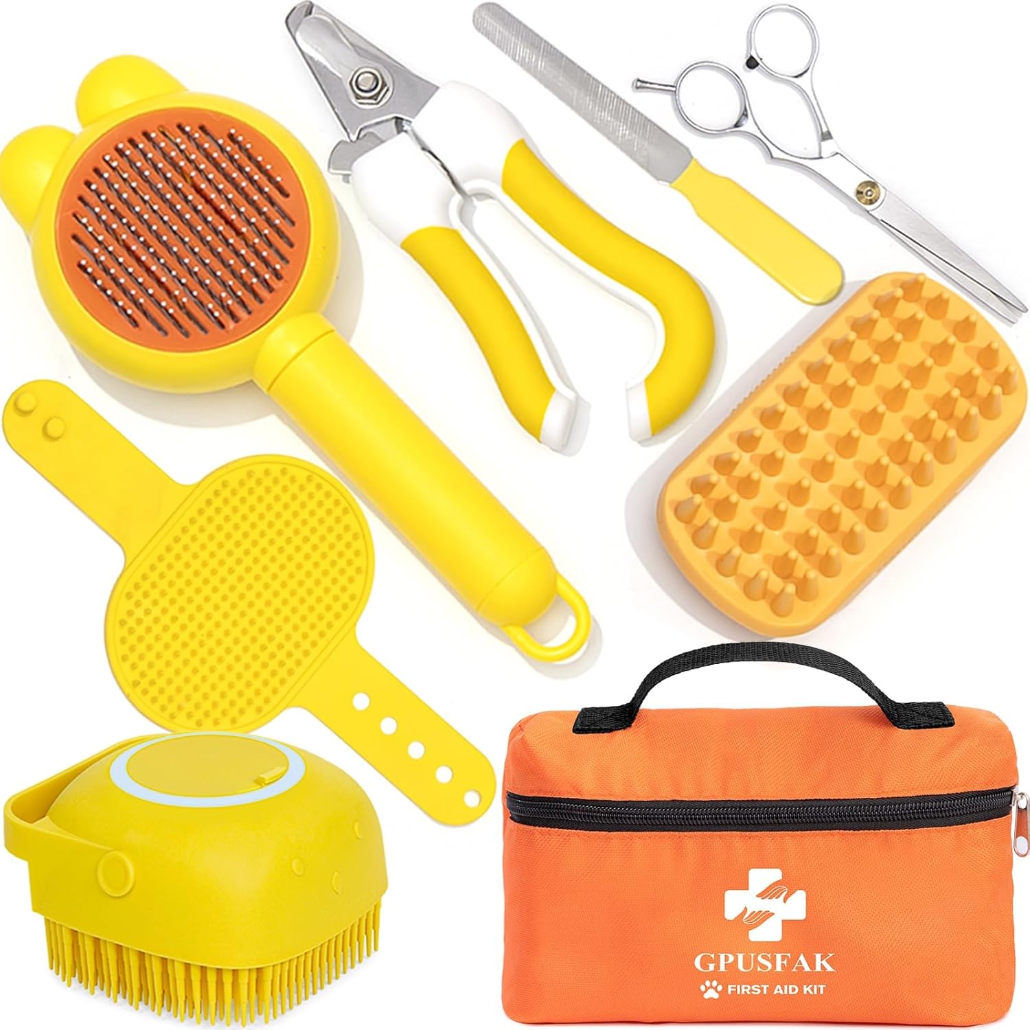 9 Piece Bath Grooming Kit for Pets – Dog Bath Brush Kit Slicker Hair Brush Set with Pet Nail Clipper and File Comb for Shedding Bathing