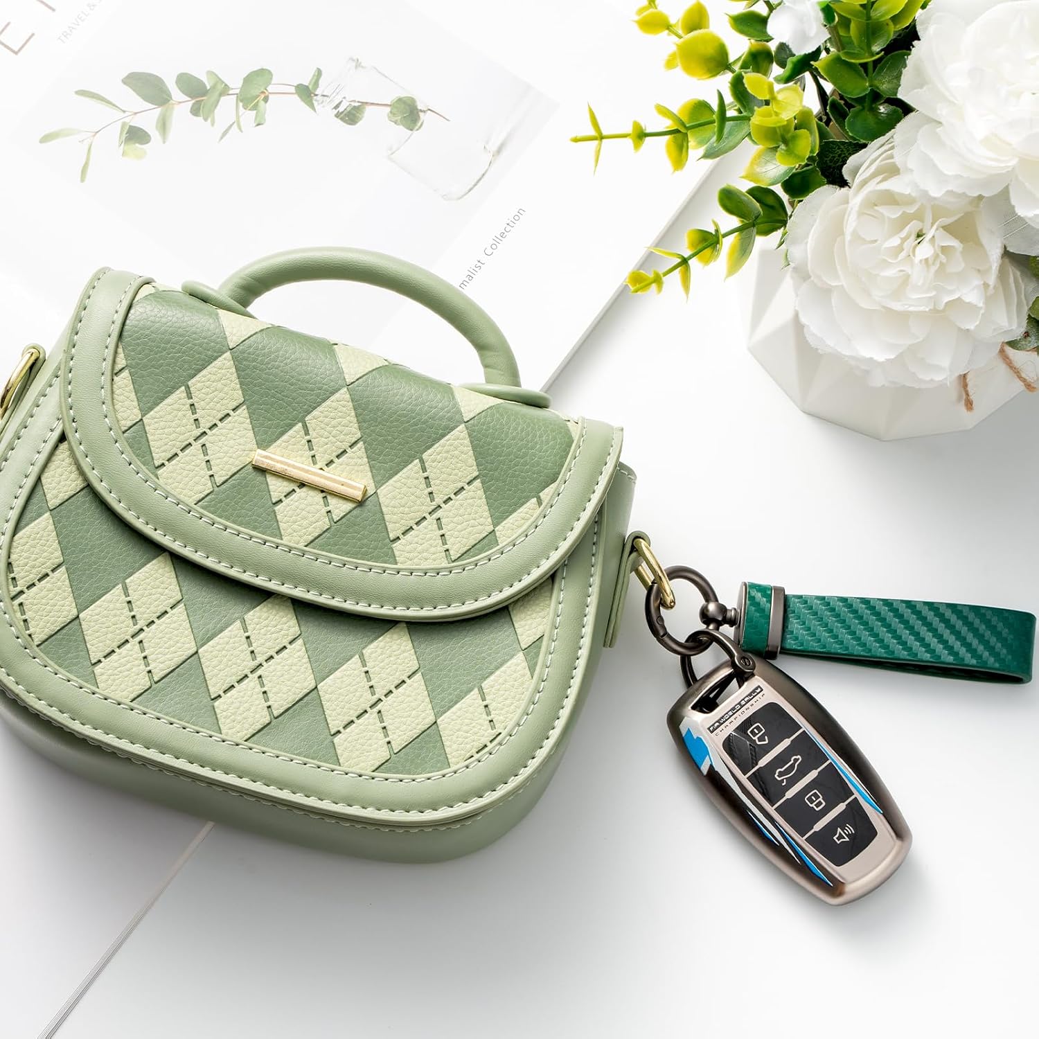 PU Leather Car Key Chain Short Keychain for Women Men image 4