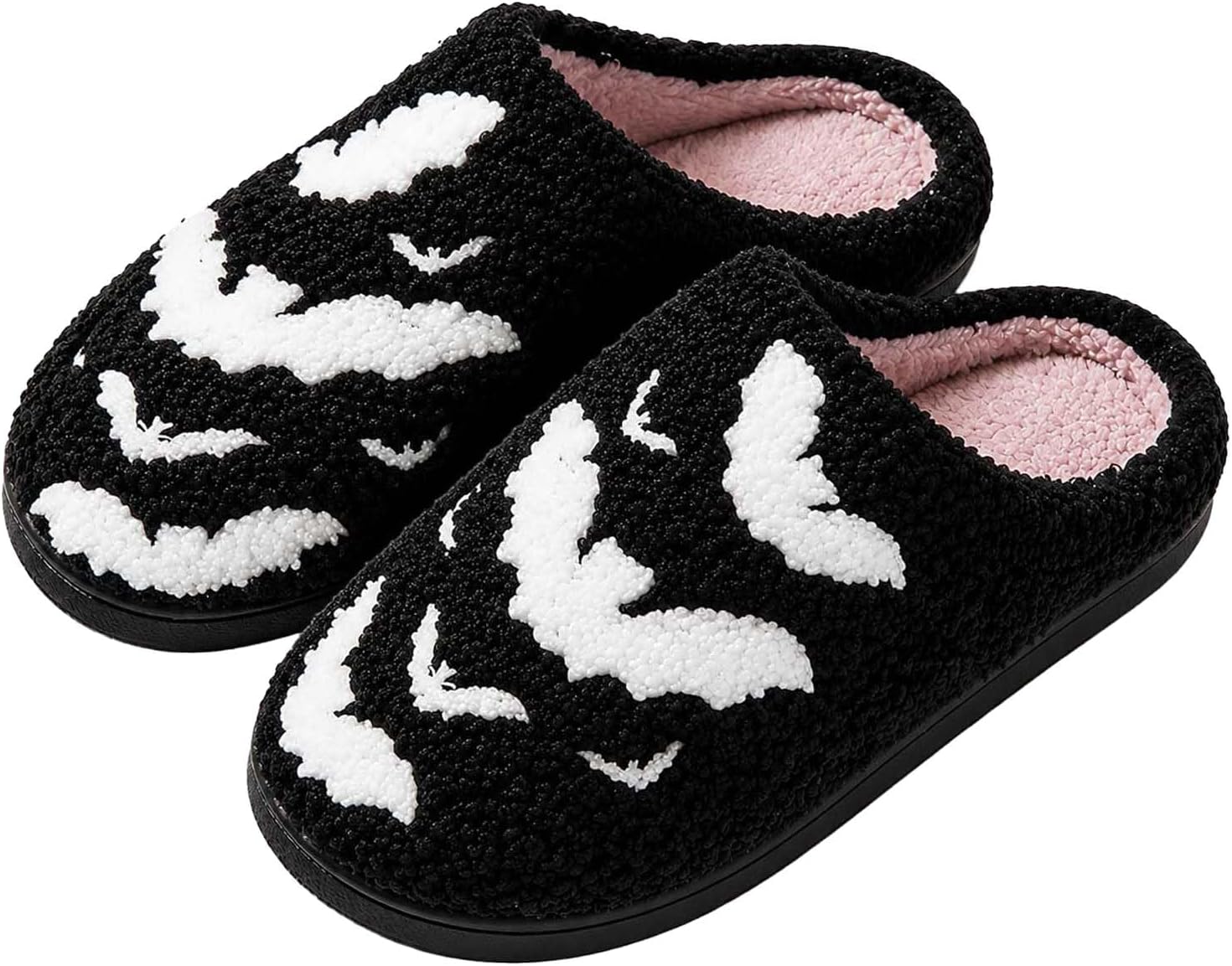 Halloween Slippers for Men Women Fluffy Plush Warm House Slippers with Ghost Pumpkin Bat Design Non-Slip Home Spooky Shoes