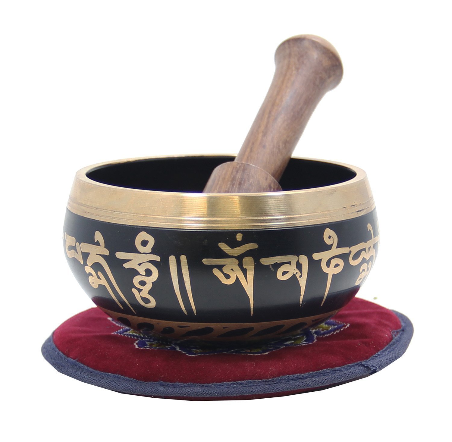 Harmonic Tibetan Meditation OM Mani Singing Bowl With Rosewood Mallet & Silk Cushion