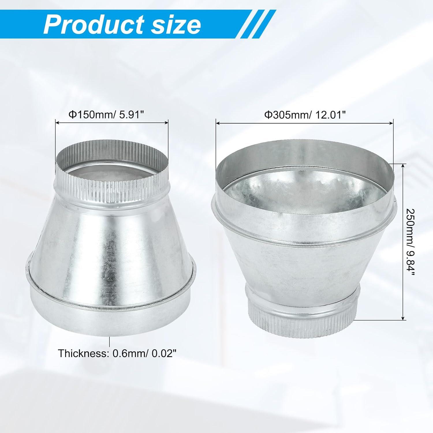 patikil 12 inch to 6 inch duct reducer, galvanized steel round air duct reducer crimped pipe increaser adapter connector fitting coupling for hvac, ventilation systems