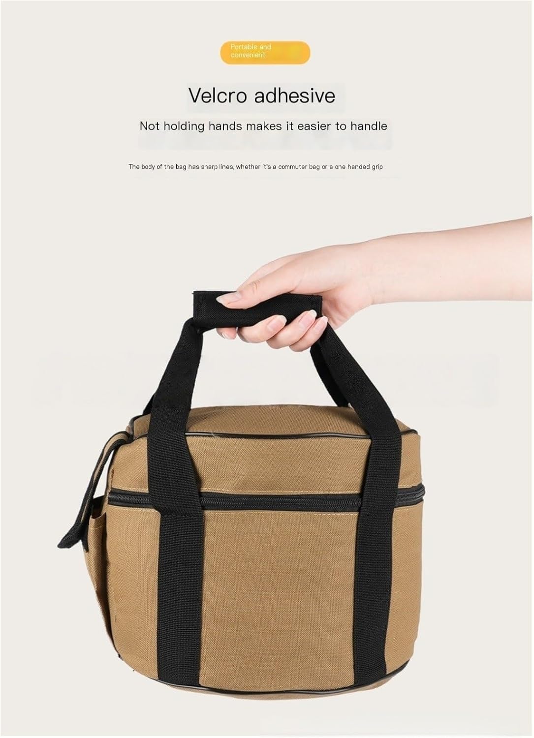 Large capacity waterproof tableware storage bag outdoor camping cookware bag portable round lunch box protective bag(Smoke Grey,Size M)