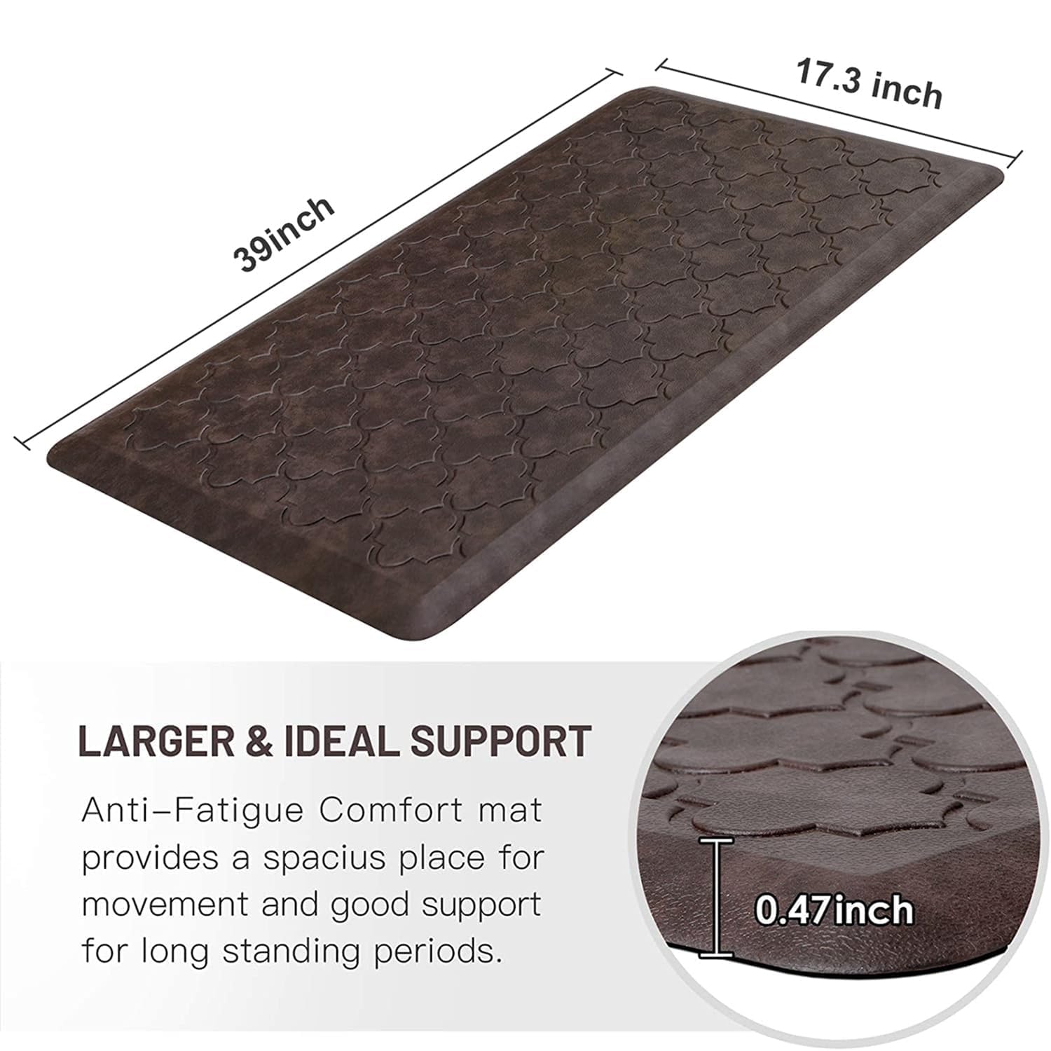 Wiselife Küchenmatte, gepolstert, Anti-Ermüdungs-Matte, 43,9 x 99,1 cm, dick, rutschfest, wasserdicht, Küchenteppiche und -matten, robuster PVC-Schaumstoff-Stehmatte für Küche, Boden, Zuhause,