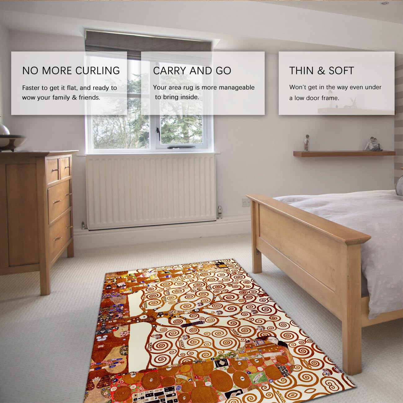 Nadający się do prania dywan 140 x 200 cm, odporny na plamy, do salonu, antypoślizgowy spód, beżowy, brązowo-złoty, spiralne drzewo, z nadrukiem, do sypialni, z możliwością prania