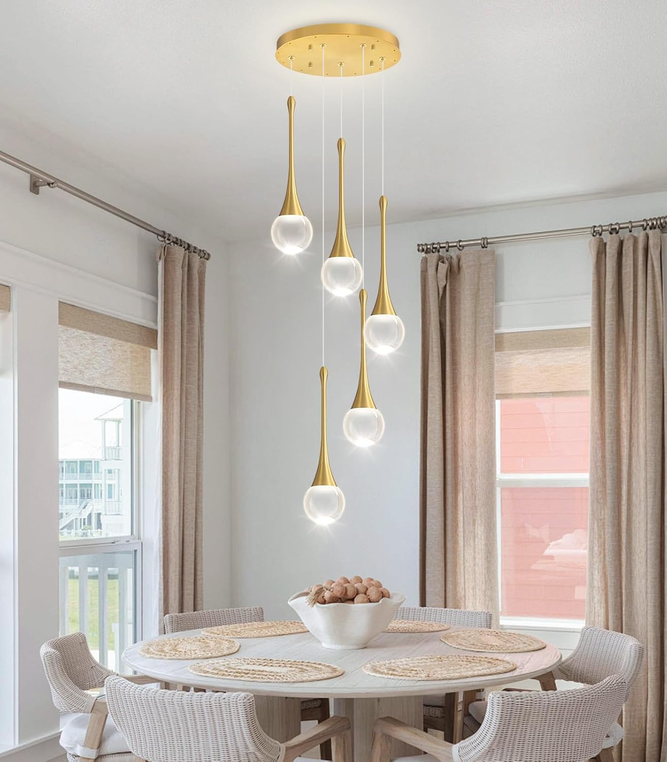 Crystal Chandelier for Dining Room Glam 5 Light Cluster Crystal Pendant Light Dimmable LED Chandeliers for Kitchen Island Living Room Gold