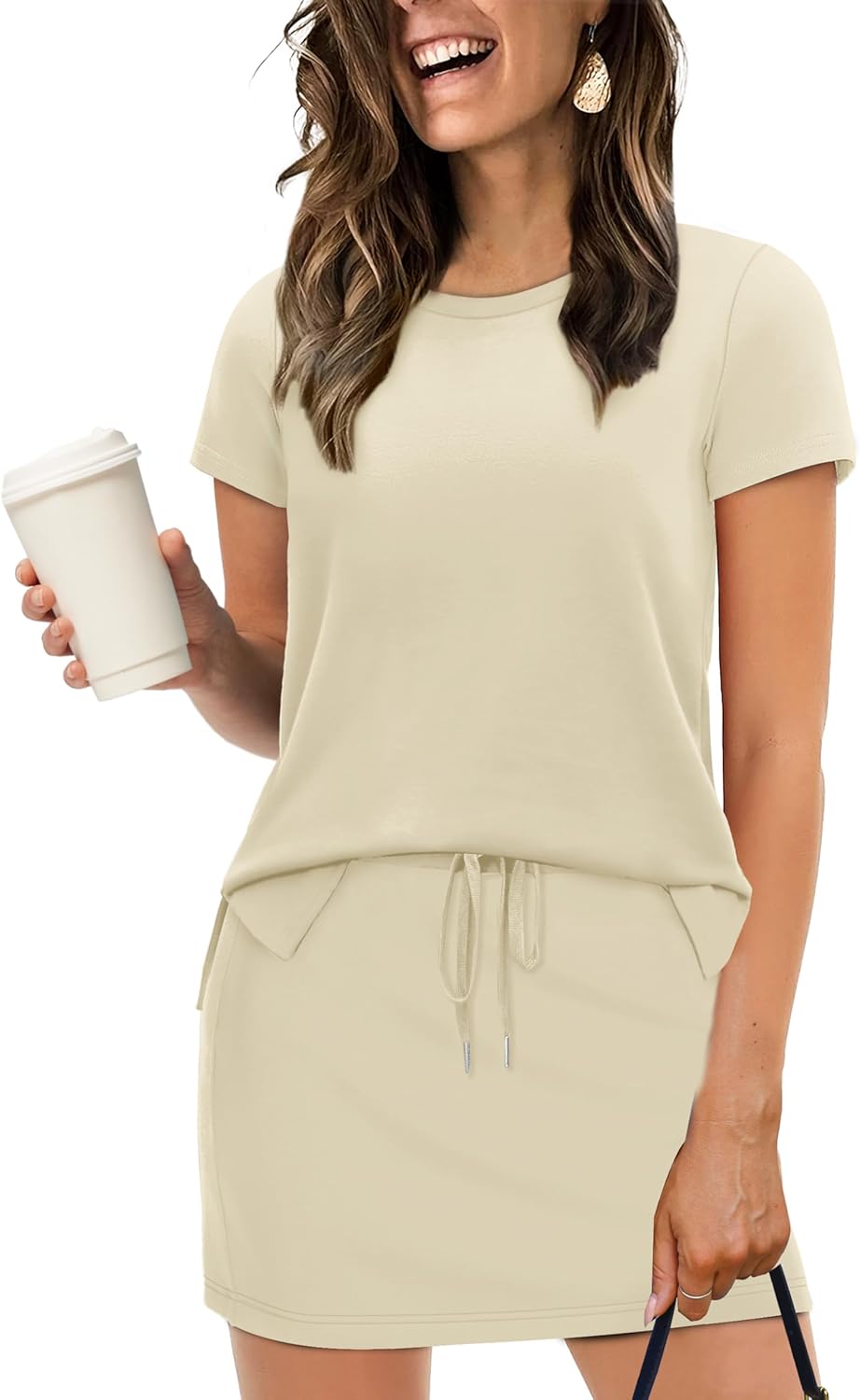 Sampeel Women's 2 Piece Skirt Sets Side Slit Tops and Tennis Skort with Pockets Trendy Airport Loungewear Travel Outfits