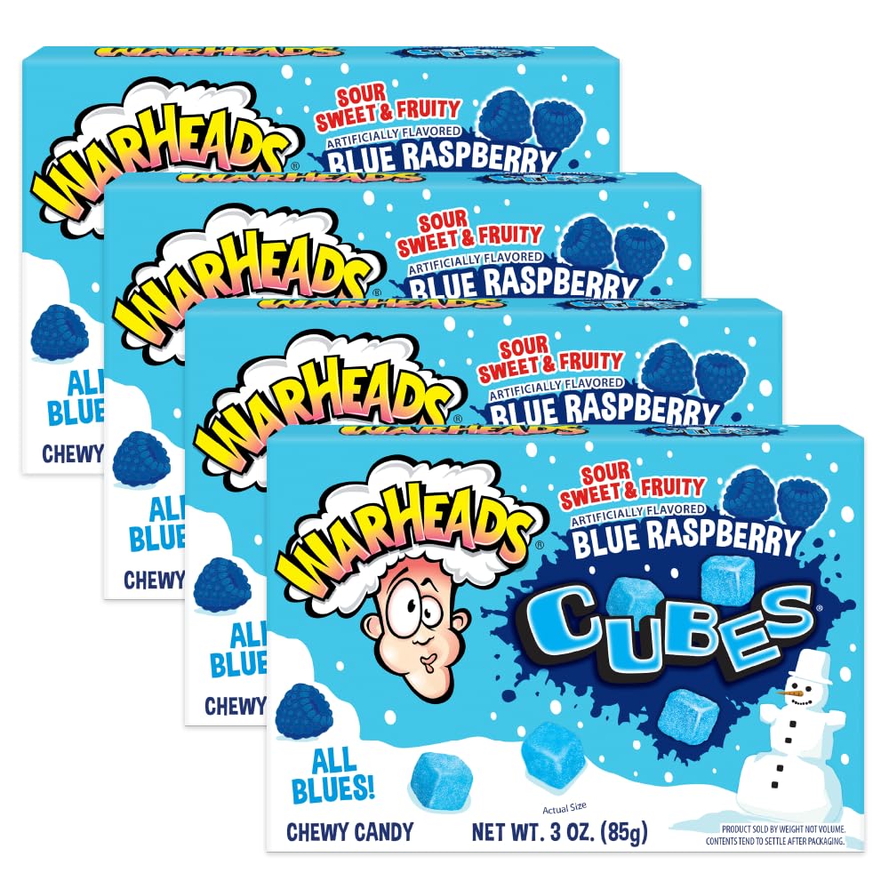 Impact Confections - WARHEADS Winter Blue Raspberry Cubes - 3.0 oz Theater Box - 4 pack