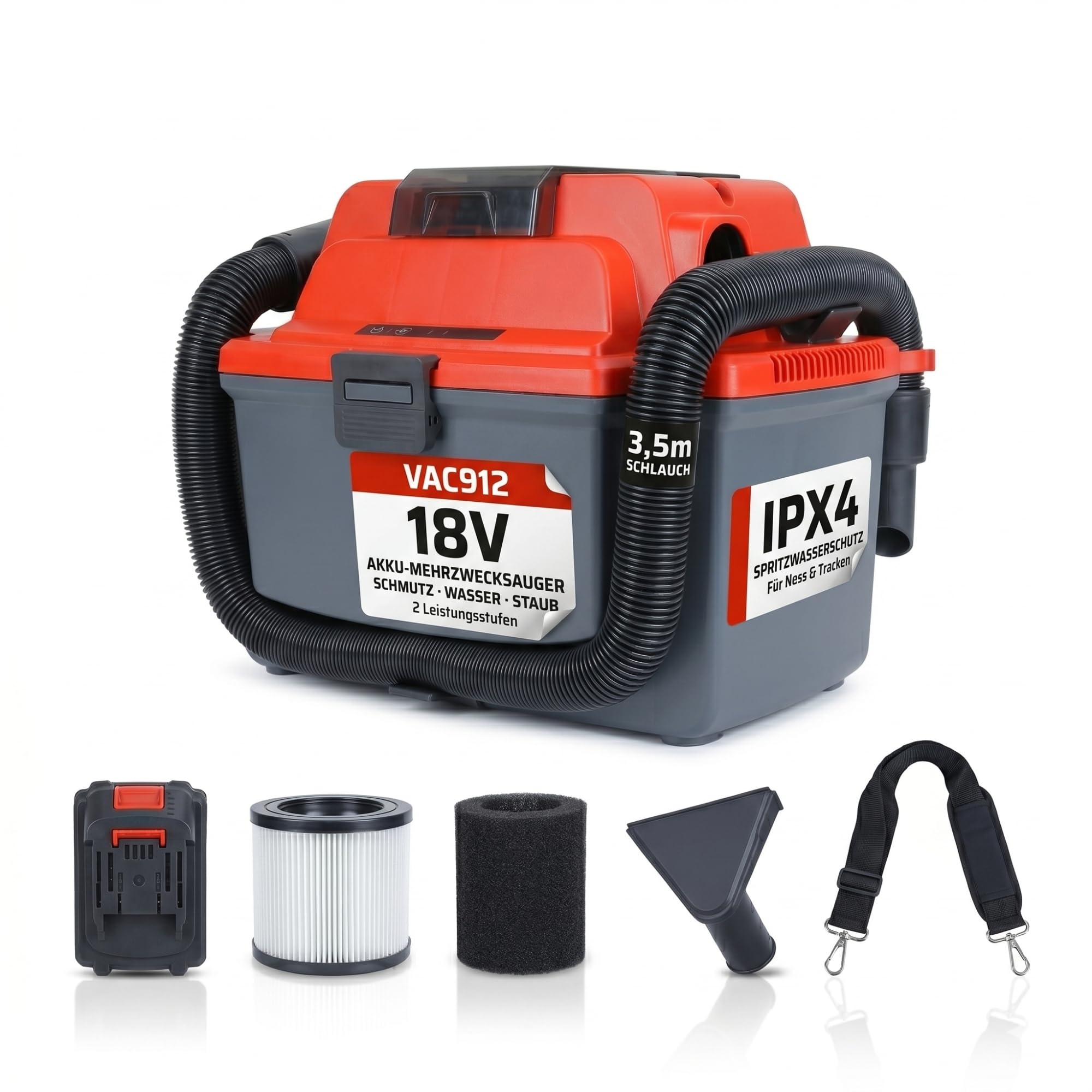 STAHLMANN VAC912 Akku-Nass-/Trockensauger 18V kabellos 16 Liter HEPA-Filter | inkl. Akku, Brushless, 3,5m Schlauch, kompatibel mit Makita LXT Akkus, Werkstattsauger, Akkusauger, Baustelle, Heimwerker Pro
