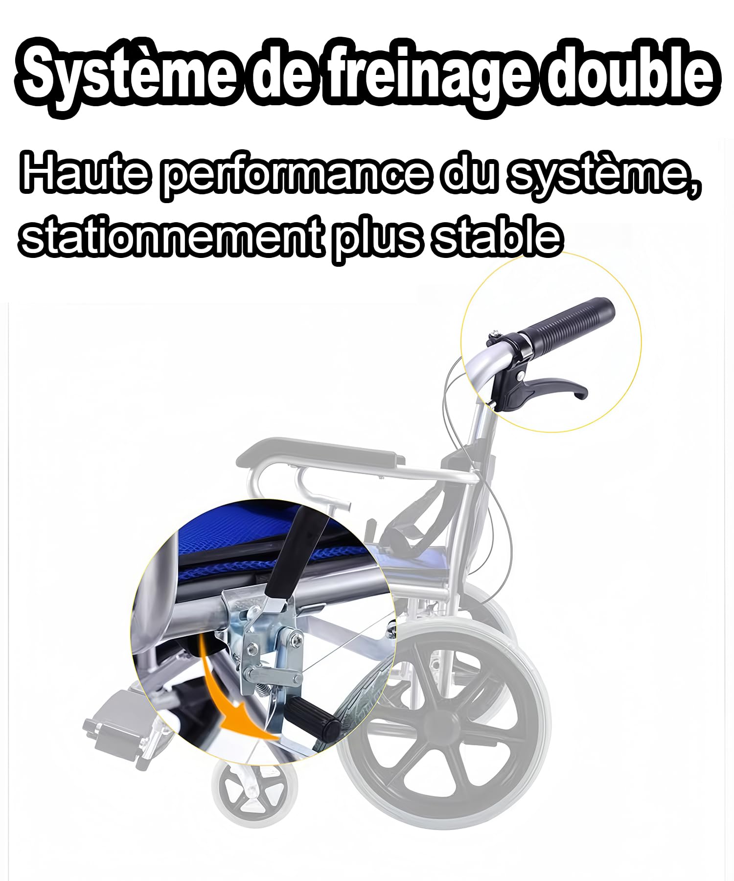 M3 Fauteuil roulant, pliable, léger, avec frein sur les poignées, pour personnes handicapées et personnes âgées, avec soutien au pied, accoudoirs, siège 45 cm