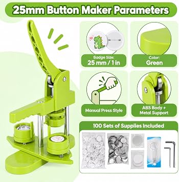 25mm Button Maker Machine, DIY Pin Badge Press Kit with 100pcs Parts