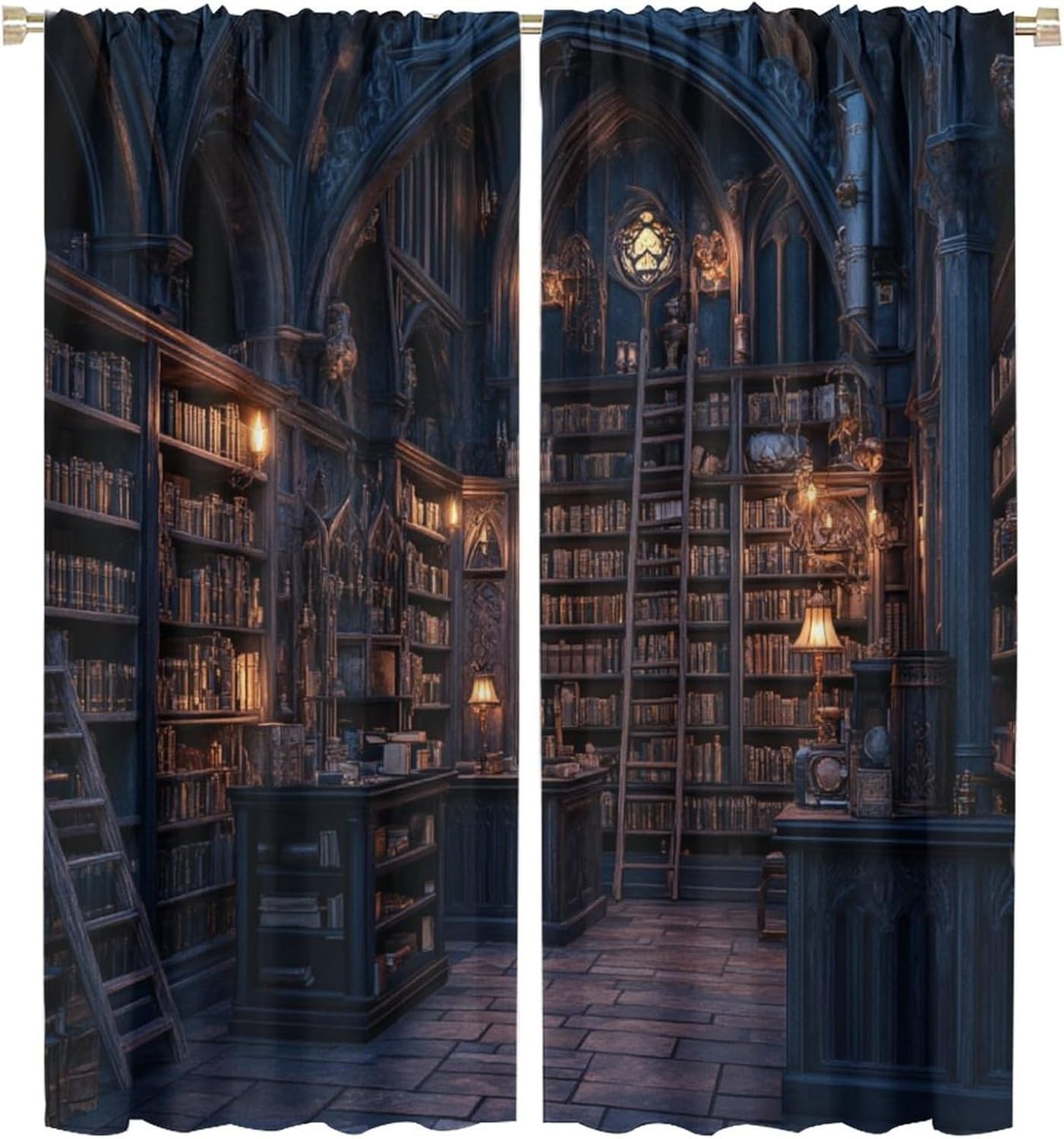 Vintage Library Bookshelf Blackout Curtains for Bedroom Living Room, Old Book Candle Bookcase Curtains Rod Pocket Thermal Insulated Window Drapes, 2 Panels/Each 21" W x 54" L