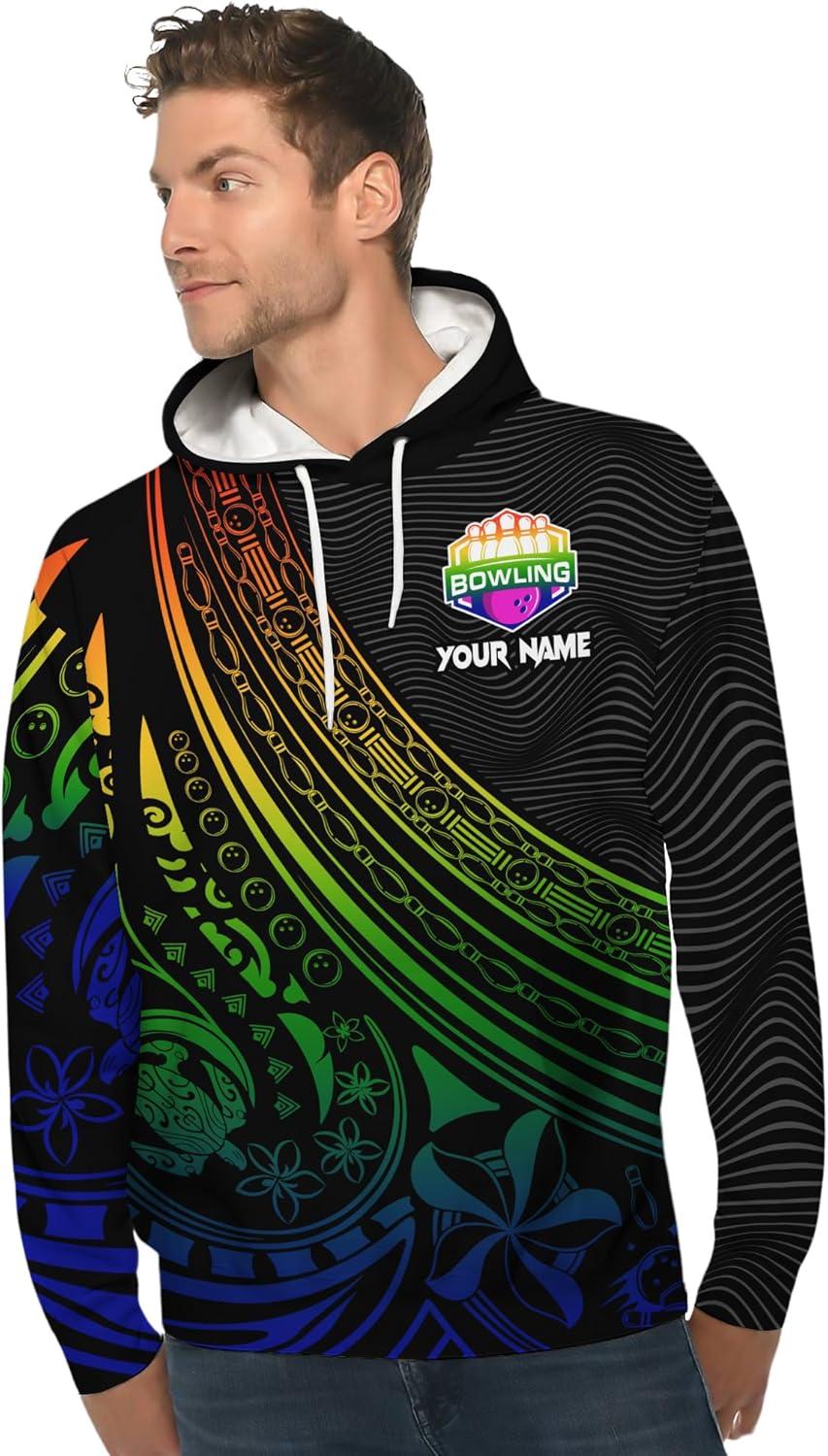 Unisex Bowling Pullover Hoodie Customized Bowling Pin And Bowling Ball Long Sleeve Shirt Printing Bowling Theme Clothing