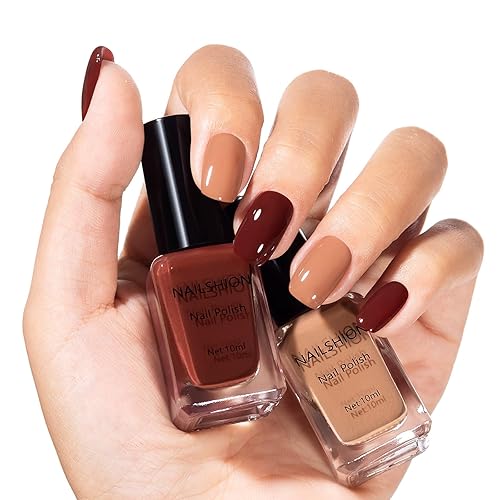 Nailshion Chocolate Brown Nail Polish, 2 Colors Mocha Mousse Fall